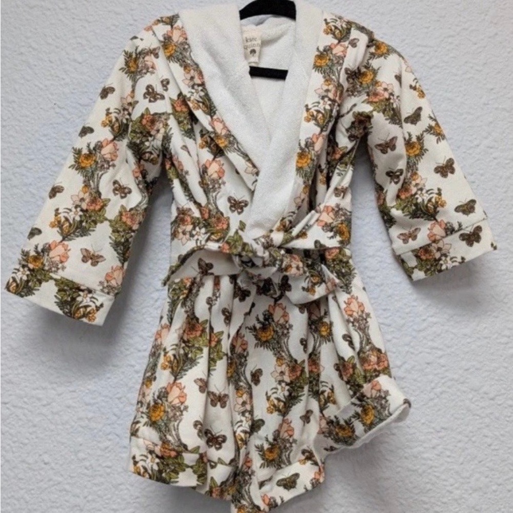 Kate Quinn-Hooded (Bear Ears) Towel Lined Bathrobe-Floral Butterfly Print-12-24M